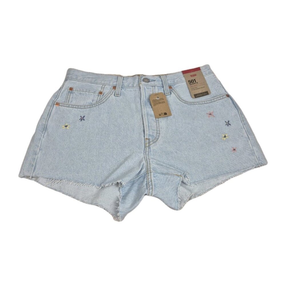 Levi's 501  Women's Jean Shorts Original Size 30 High Rise Embroidered Blue (06)